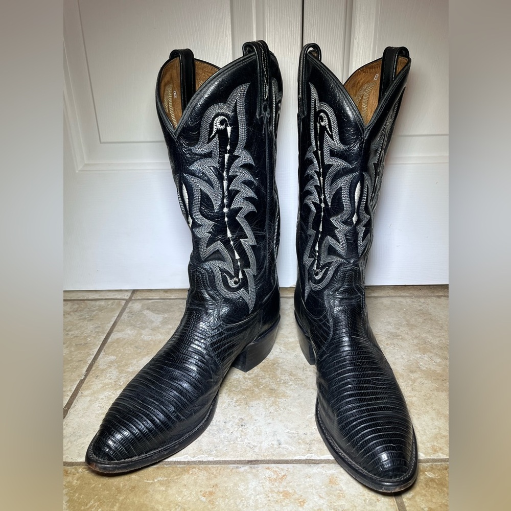Tony Lama boots men's size 10 D Exotic Genuine Black Teju Lizard Classic Western